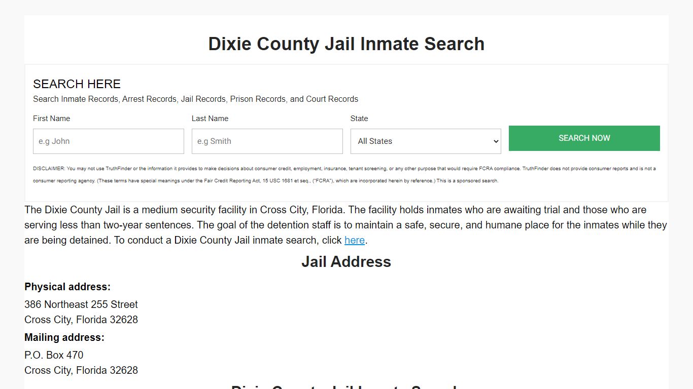 Dixie County Jail Inmate Search